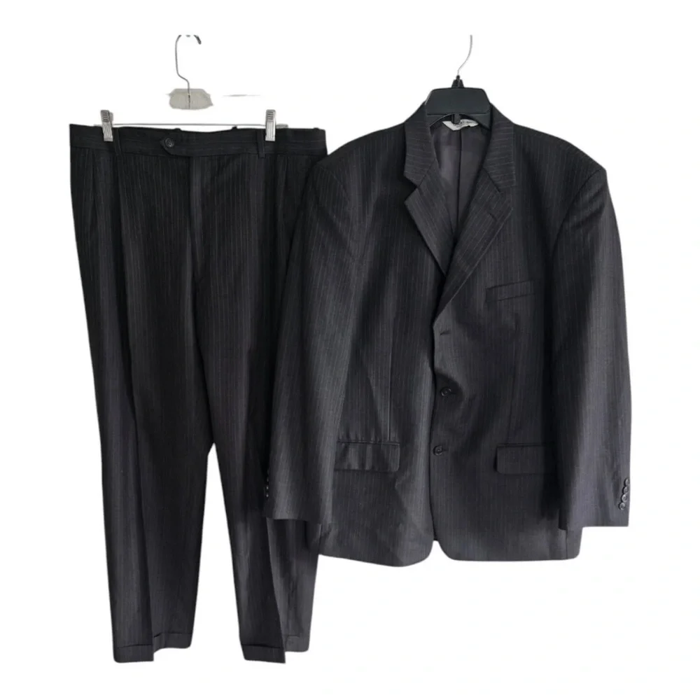Linea Uomo Suit Sports Coat Pants Men 43 Gray Pinstripe Wool 4button 43x36 Flaw